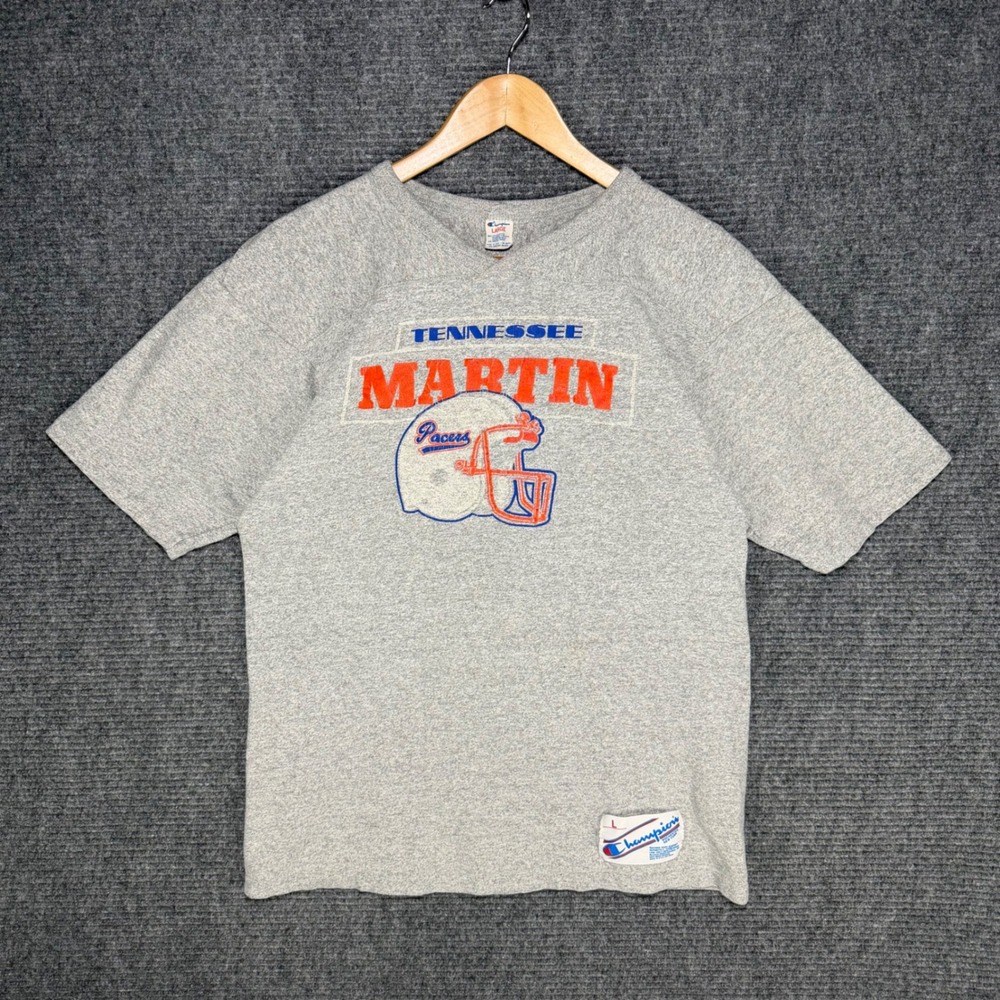 Vintage 80s Champion Tennessee Martin Pacers T-Shirt Gray Made in USA Large